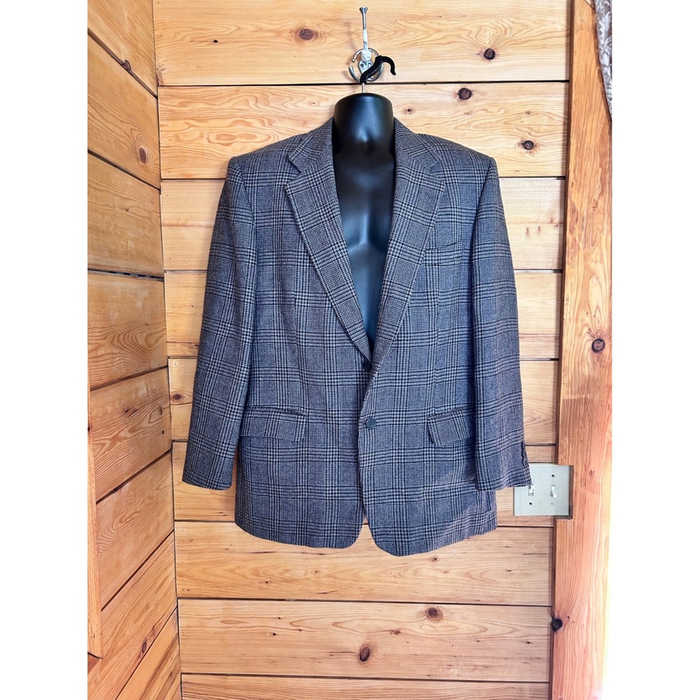 Vintage Wool Glen Plaid Blazer Mens Large Grey Sport Coat Britanny International
